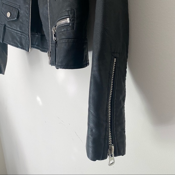 Zara Black Faux Fur Leather Aviator Cropped Jacket Size Large - Picture 5 of 11